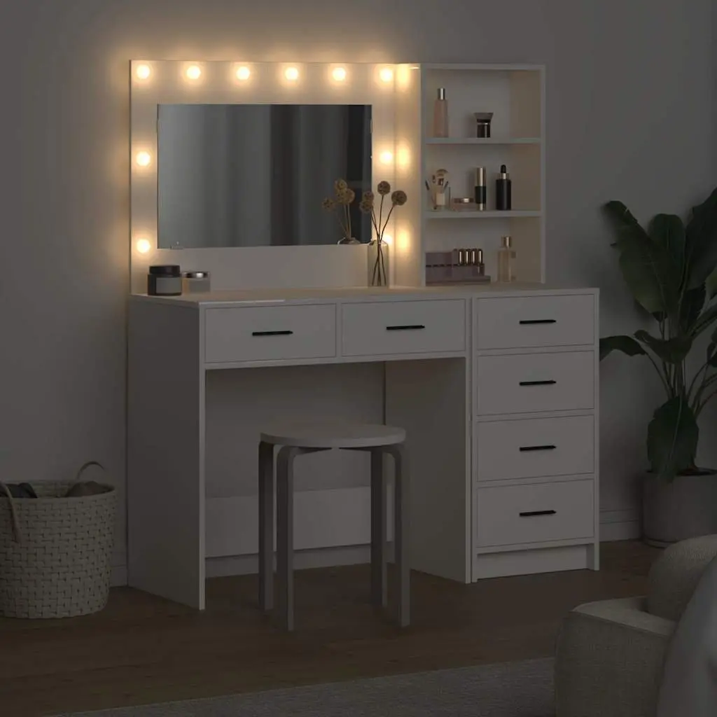 White Dressing Table Bedroom Vanity Unit Modern Storage Desk with LED Lights