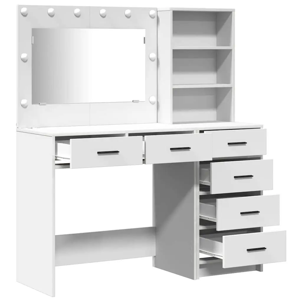 White Dressing Table Bedroom Vanity Unit Modern Storage Desk with LED Lights