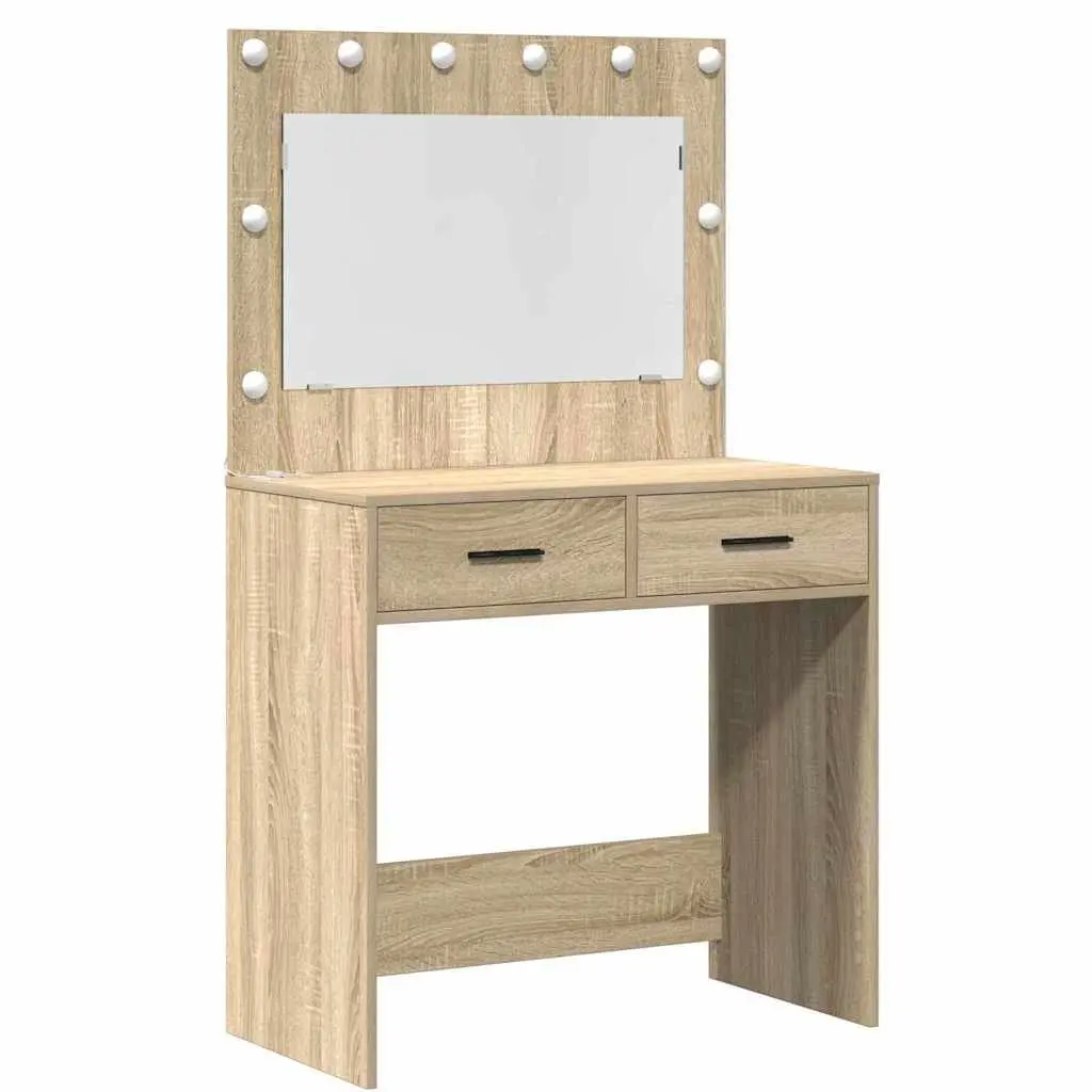 Modern Dressing Table Brown Bedroom Vanity Storage Mirror Lights Drawers Shelves