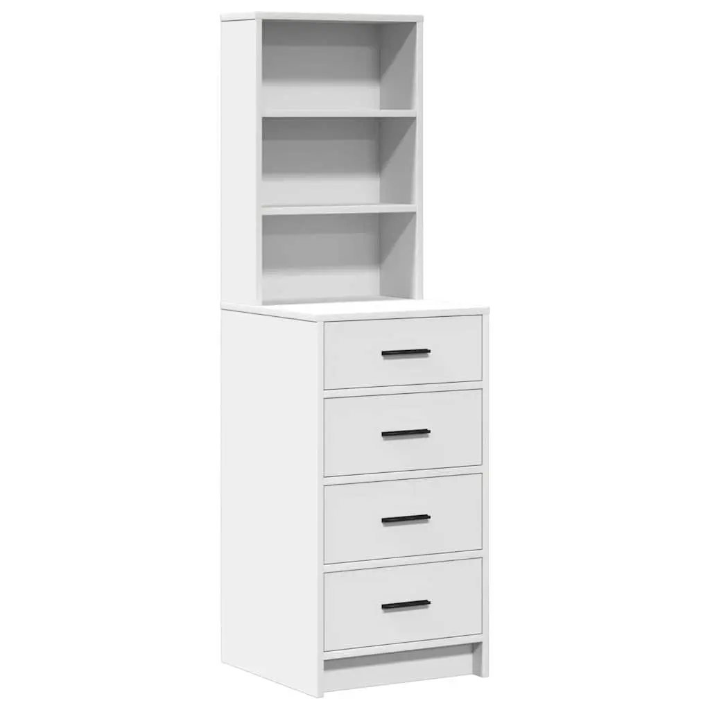 Dressing Table 2 pcs White Engineered Wood Bedroom Vanity Storage LED Mirror