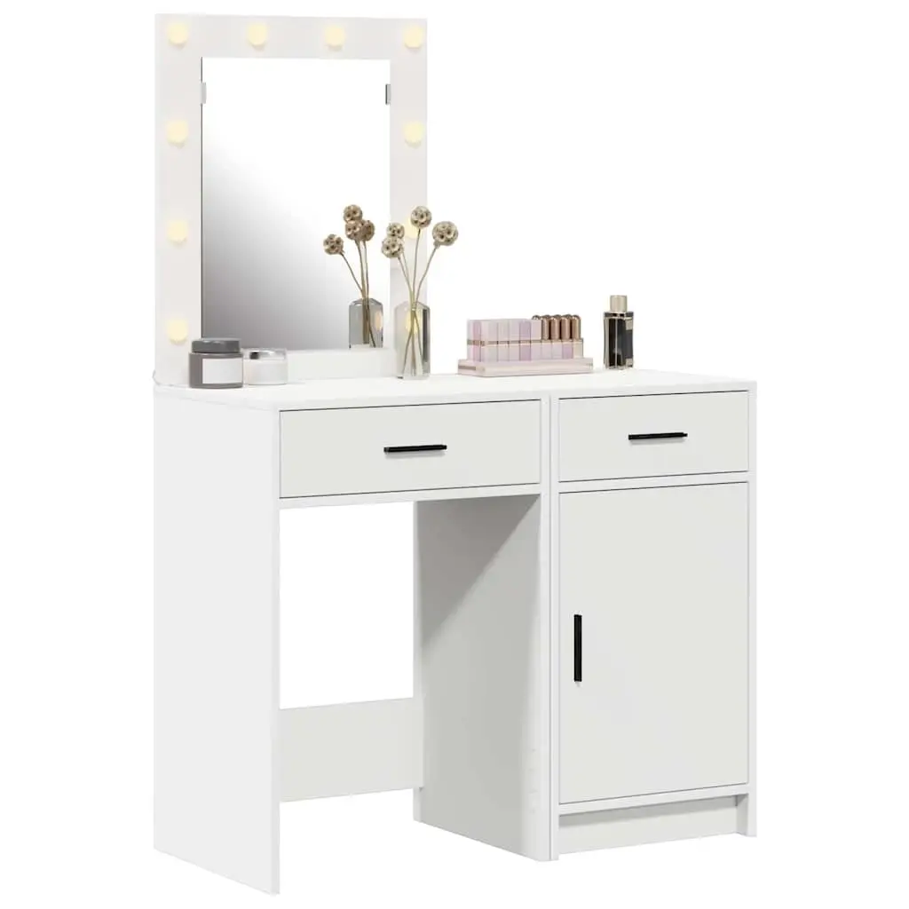 Dressing Table with LED Strip Lights 2 pcs White Modern Bedroom Vanity Storage