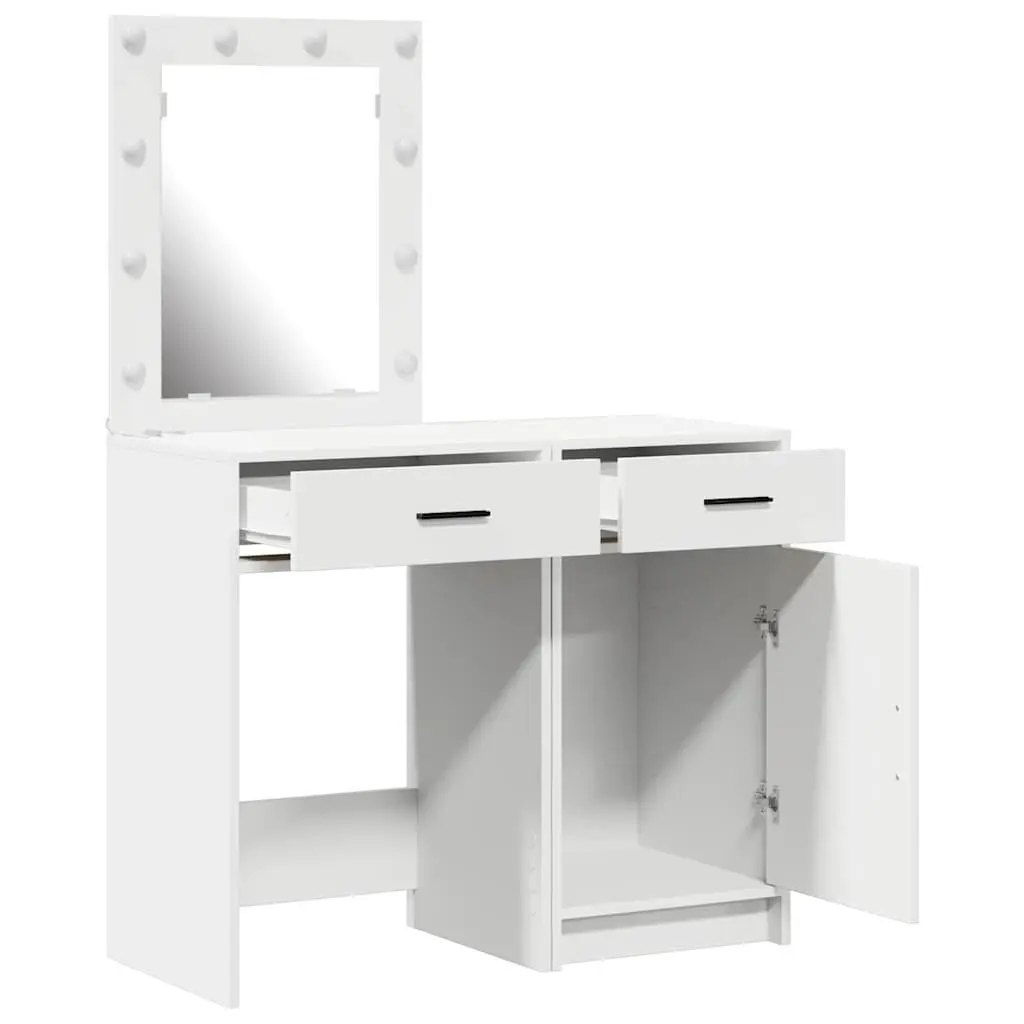 Dressing Table with LED Strip Lights 2 pcs White Modern Bedroom Vanity Storage