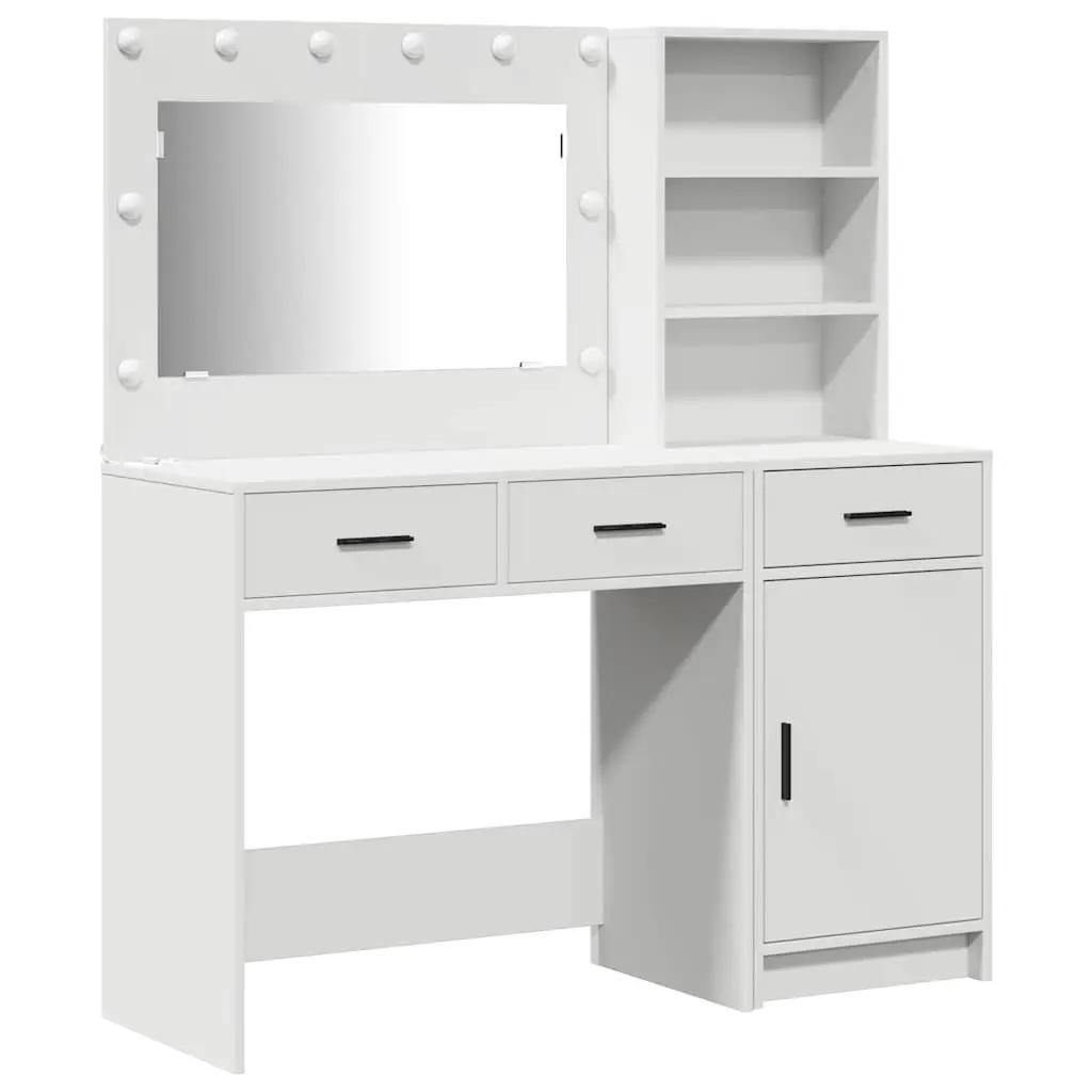Dressing Table with Mirror LED Lights 2 pcs White Bedroom Vanity Storage Drawers