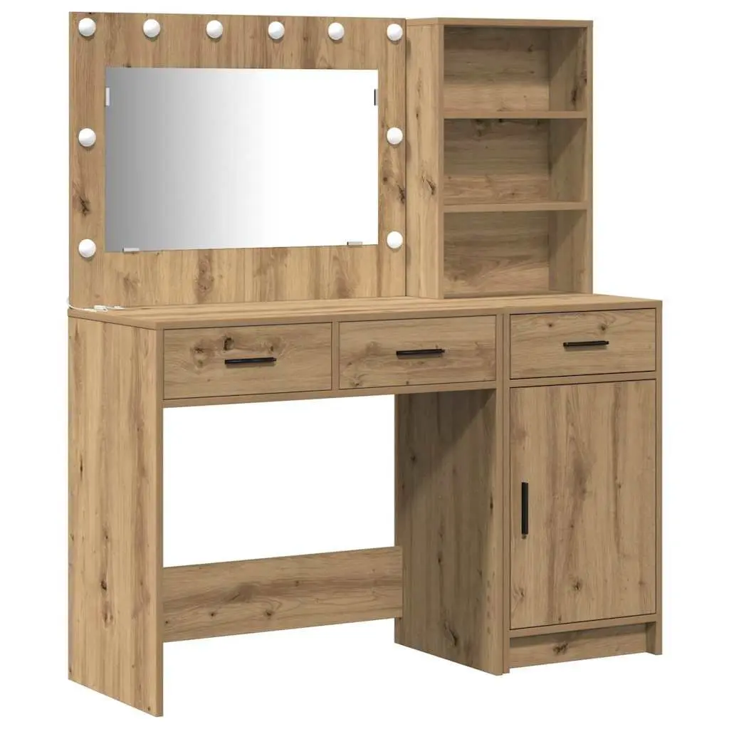 Dressing Table Bedroom Vanity Unit with Mirror LED Lights Drawers Storage Brown