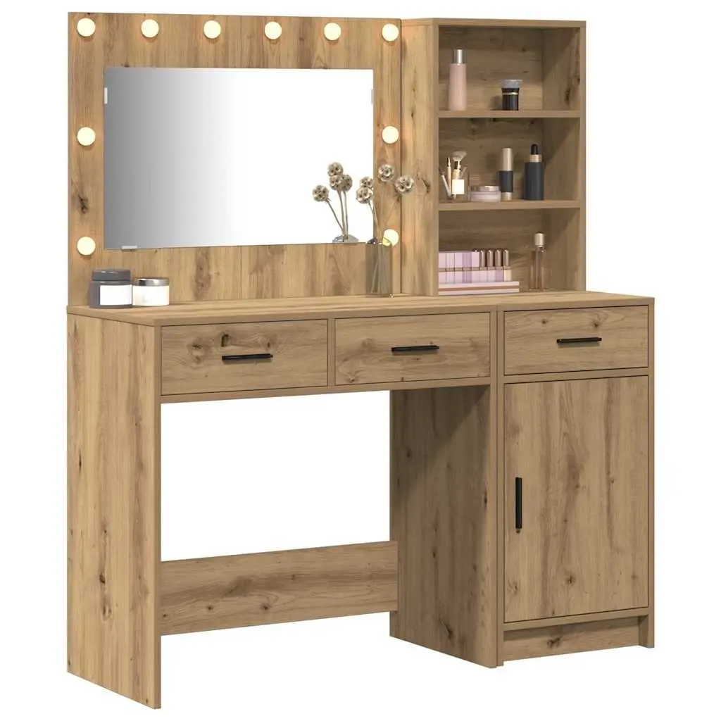 Dressing Table Bedroom Vanity Unit with Mirror LED Lights Drawers Storage Brown