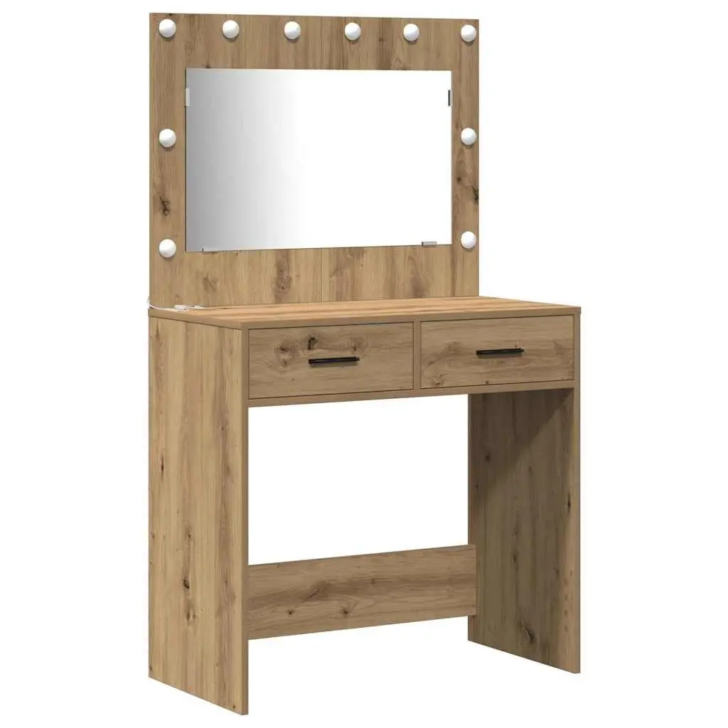 Dressing Table Bedroom Vanity Unit with Mirror LED Lights Drawers Storage Brown