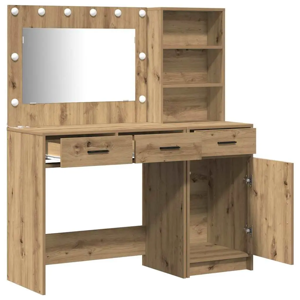 Dressing Table Bedroom Vanity Unit with Mirror LED Lights Drawers Storage Brown