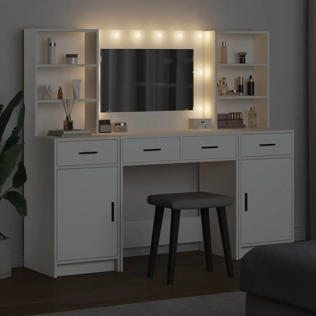 Dressing Table Set with LED Mirror and Storage Shelves