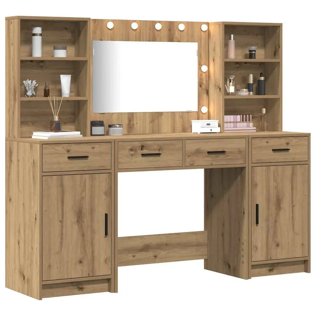 Bedroom Dressing Table Set with LED Mirror Acrylic 3 Piece Brown Engineered Wood