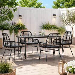 5-Piece Outdoor Dining Set - Black Poly Rattan & Glass