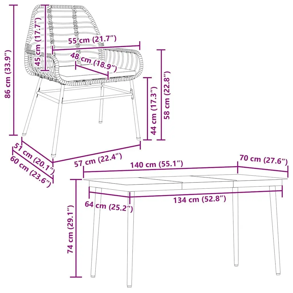 5 Piece Garden Dining Set for Patio Brown Poly Rattan with Cushions Glass Table