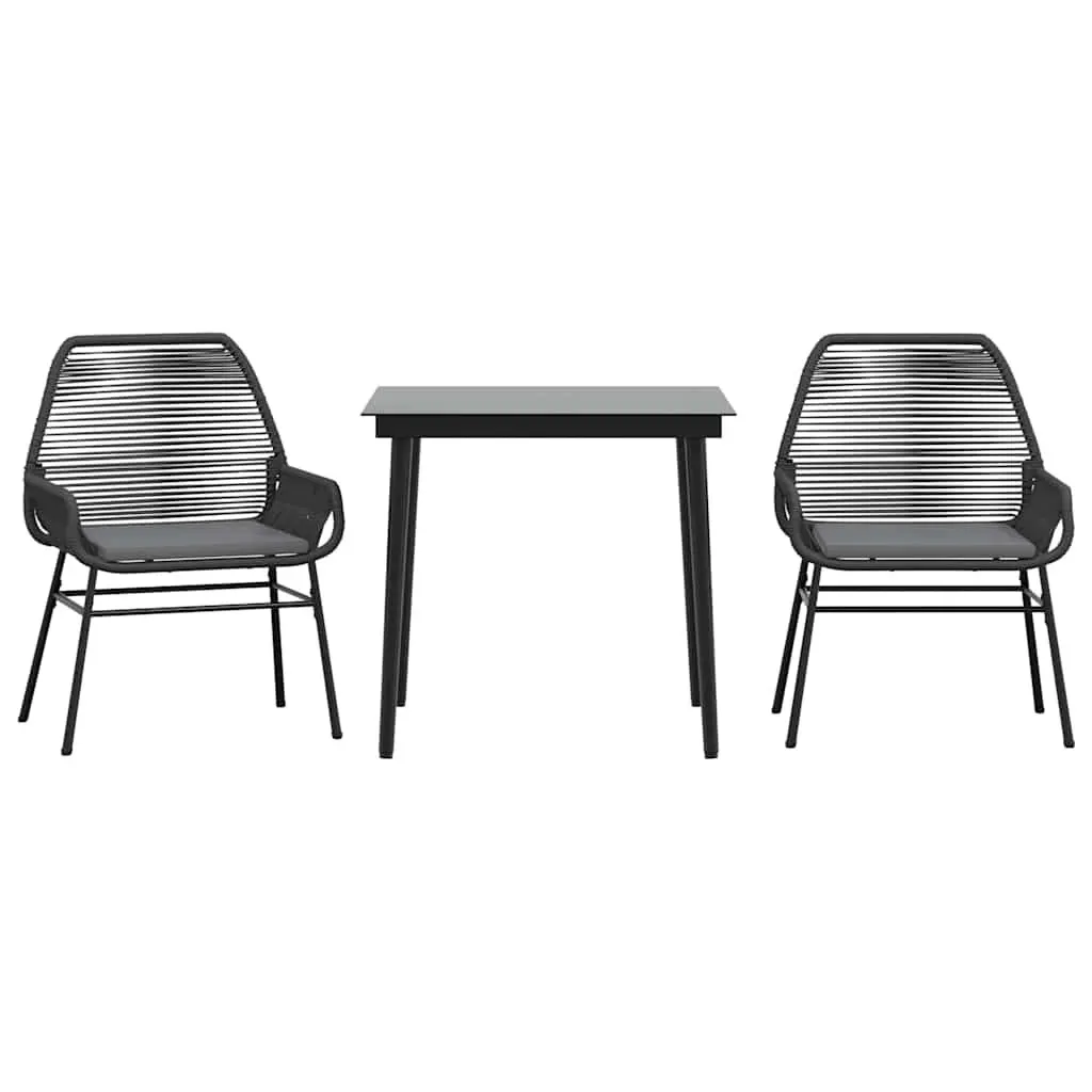 Garden Dining Set 3 Piece Outdoor Furniture with Cushions Black Rattan Glass