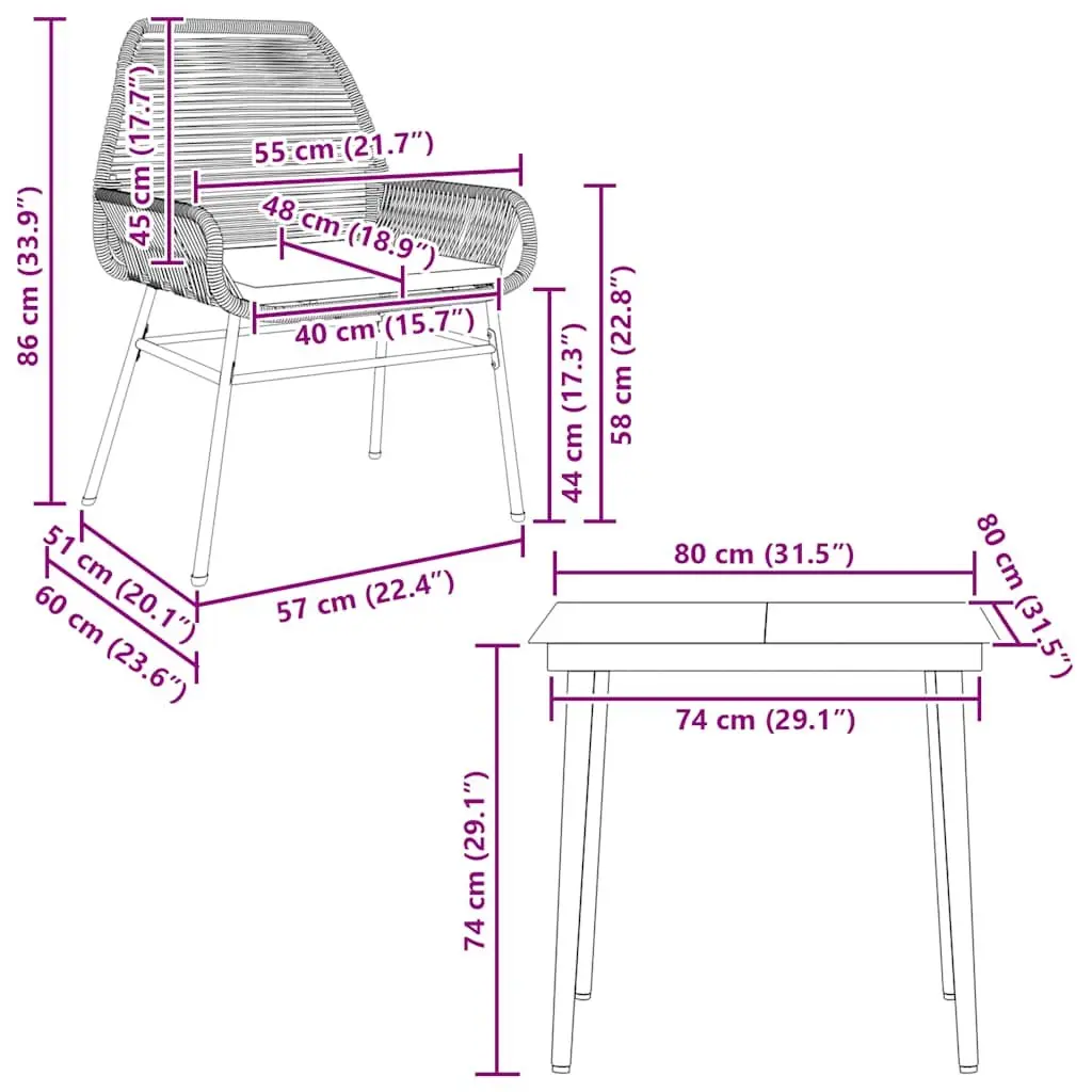 Garden Dining Set 3 Piece Outdoor Furniture with Cushions Black Rattan Glass