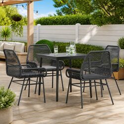 5-Piece Outdoor Dining Set: Black Poly Rattan & Steel Frame
