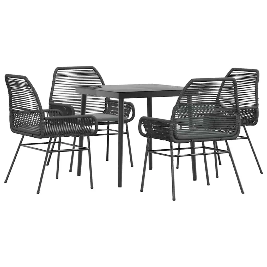 Outdoor Dining Set 5 Piece Black Poly Rattan Patio Furniture with Cushions