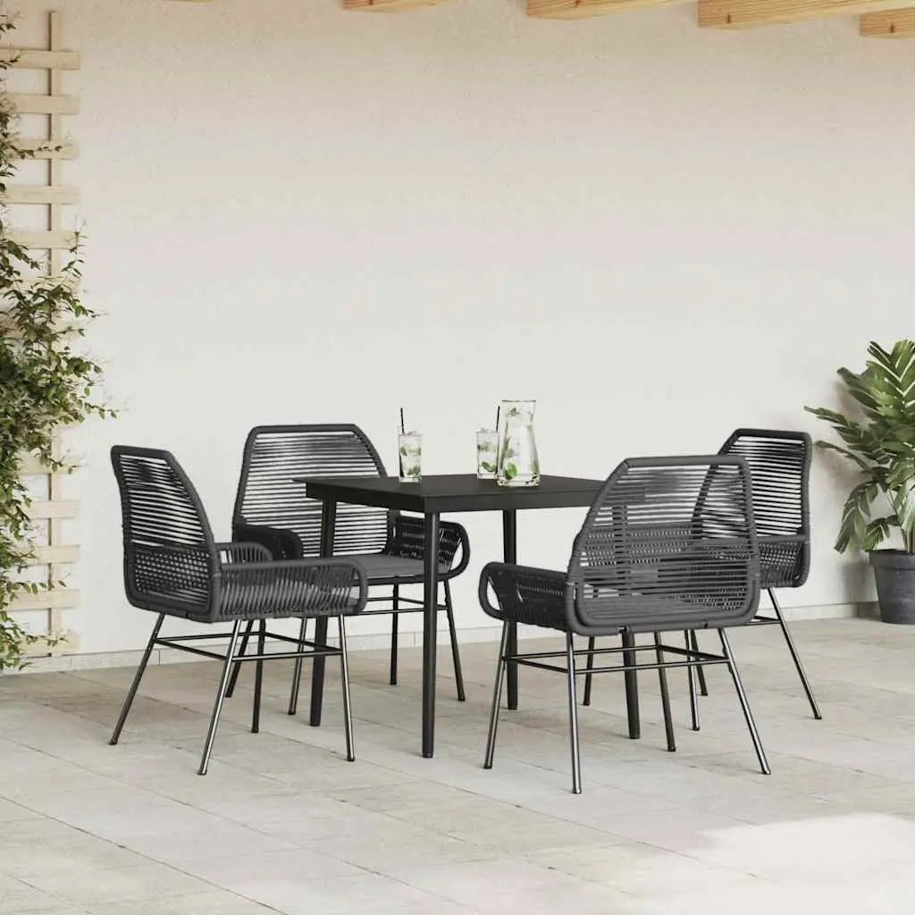 Outdoor Dining Set 5 Piece Black Poly Rattan Patio Furniture with Cushions