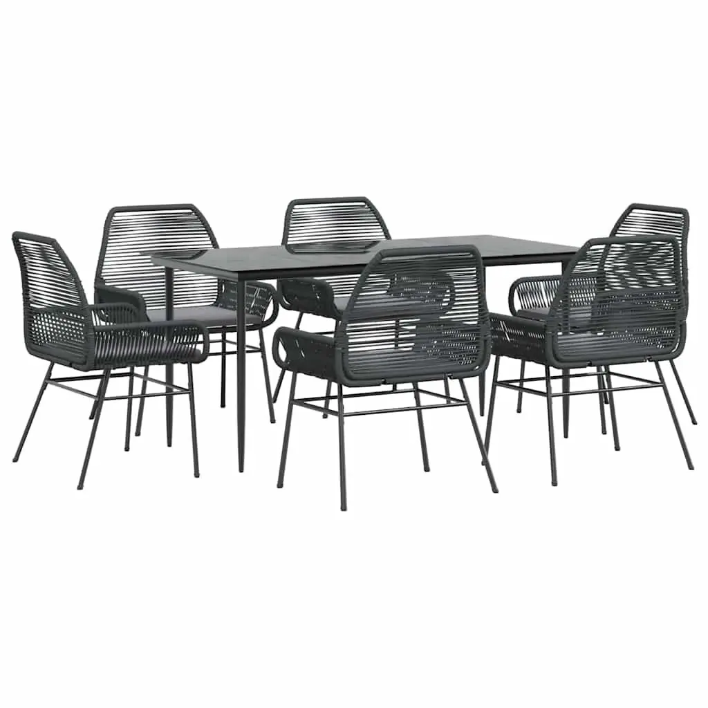 7 Piece Garden Dining Set Outdoor Furniture with Cushions Poly Rattan Glass for Patio and Backyard
