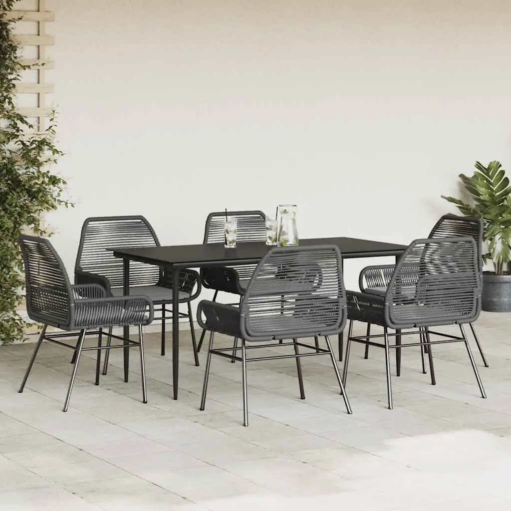 7 Piece Garden Dining Set Outdoor Furniture with Cushions Poly Rattan Glass for Patio and Backyard