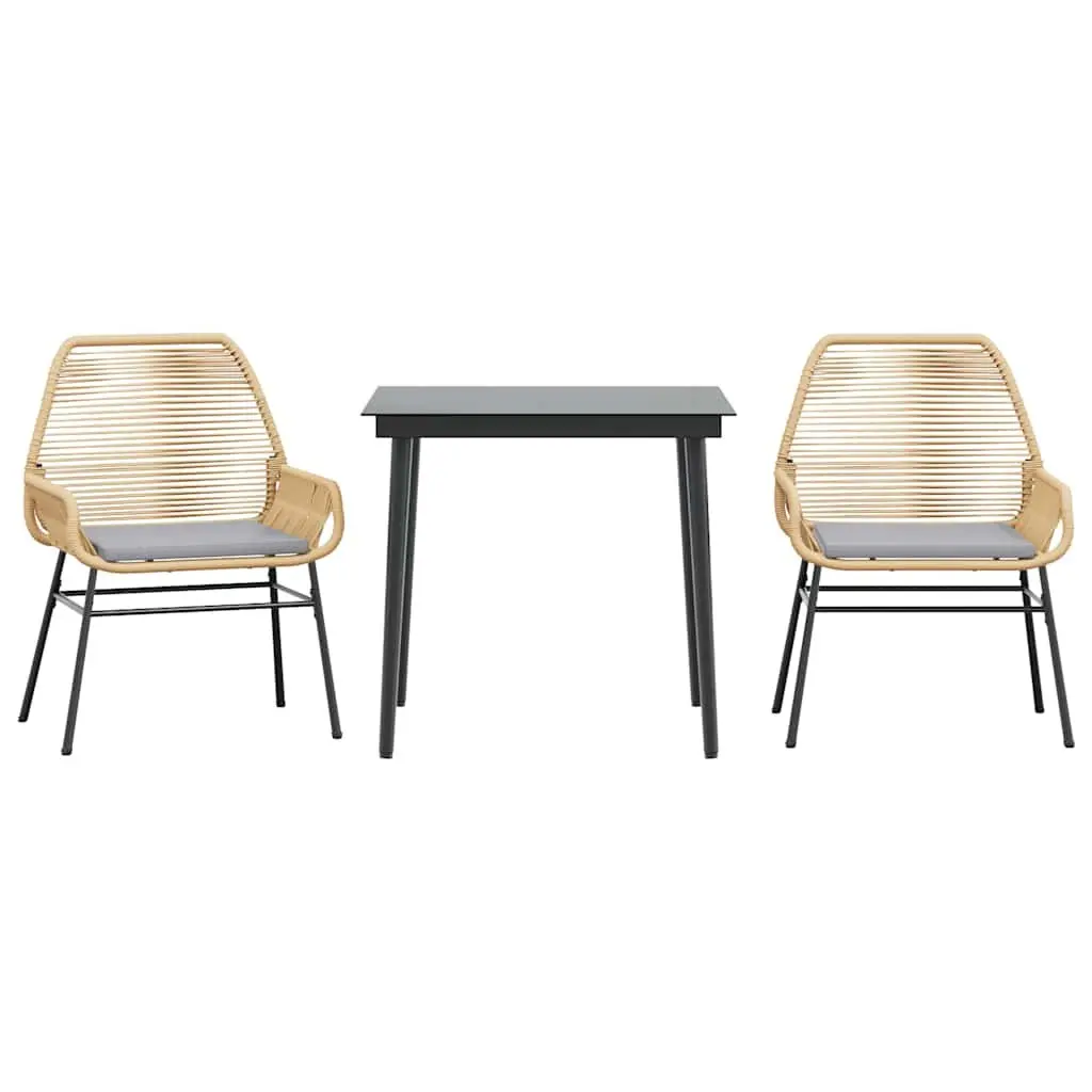 3 Piece Garden Dining Set Brown Poly Rattan Chairs Table Outdoor Patio Furniture