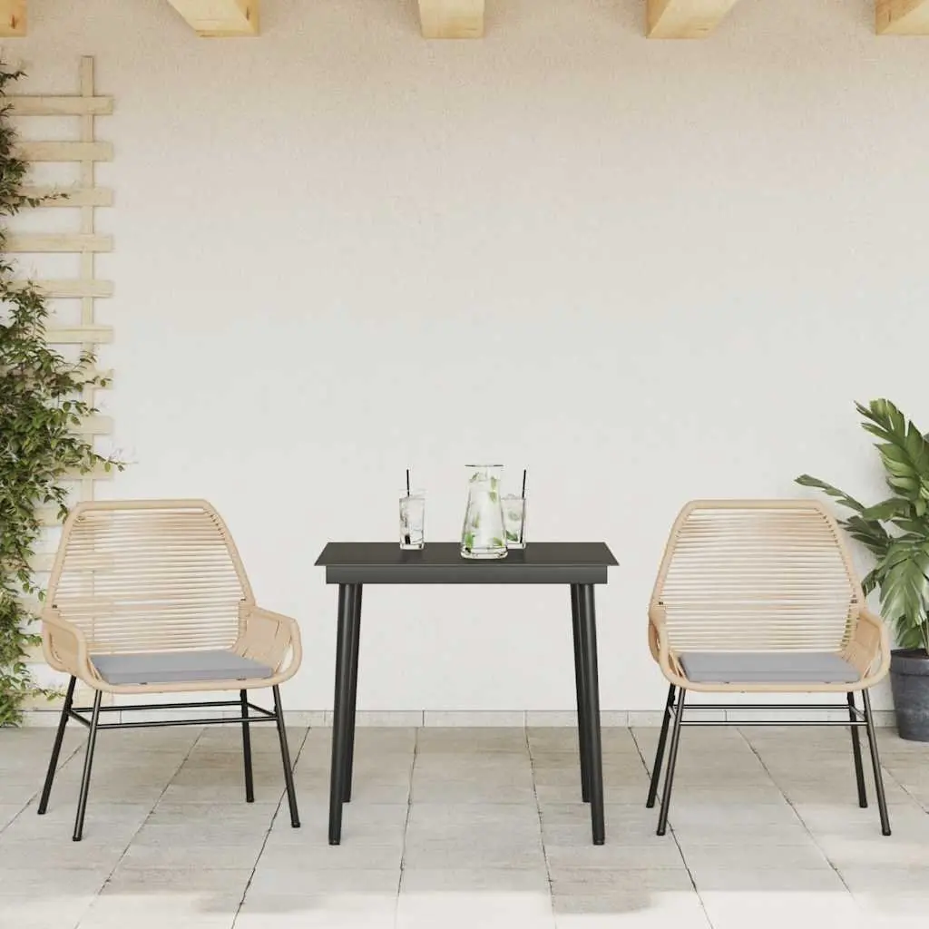 3 Piece Garden Dining Set Brown Poly Rattan Chairs Table Outdoor Patio Furniture
