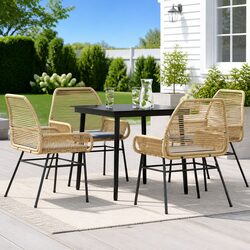 5 Piece Poly Rattan Garden Dining Set with Glass Table