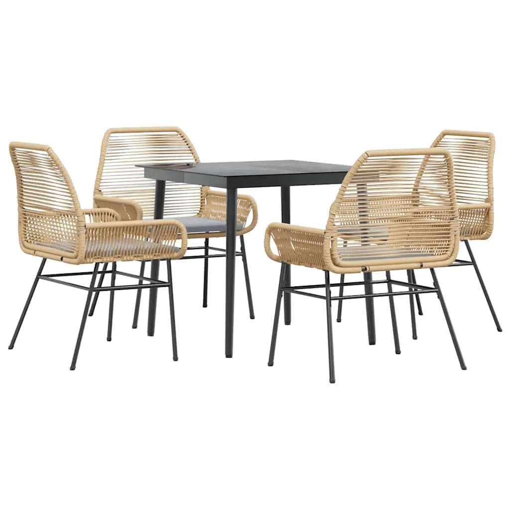 5 Piece Garden Dining Set Outdoor Use Brown Poly Rattan with Cushions