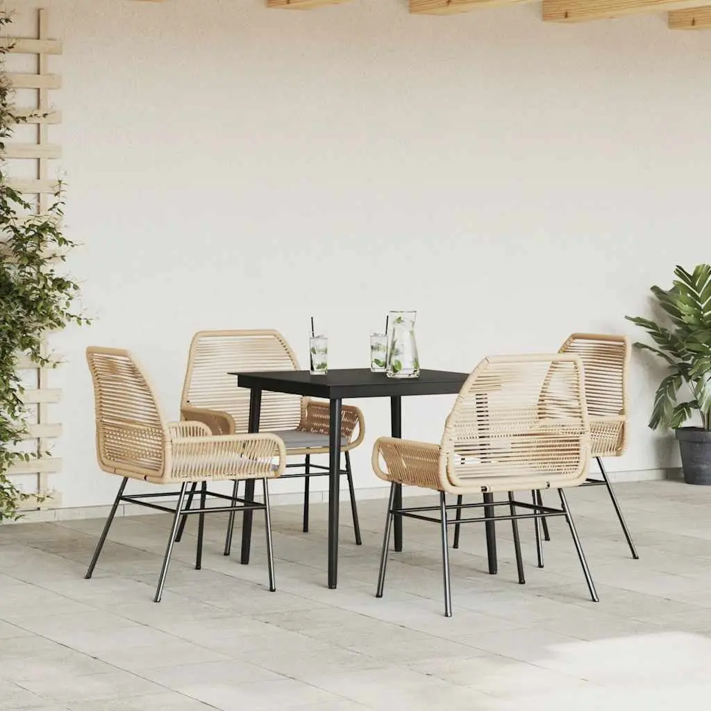 5 Piece Garden Dining Set Outdoor Use Brown Poly Rattan with Cushions