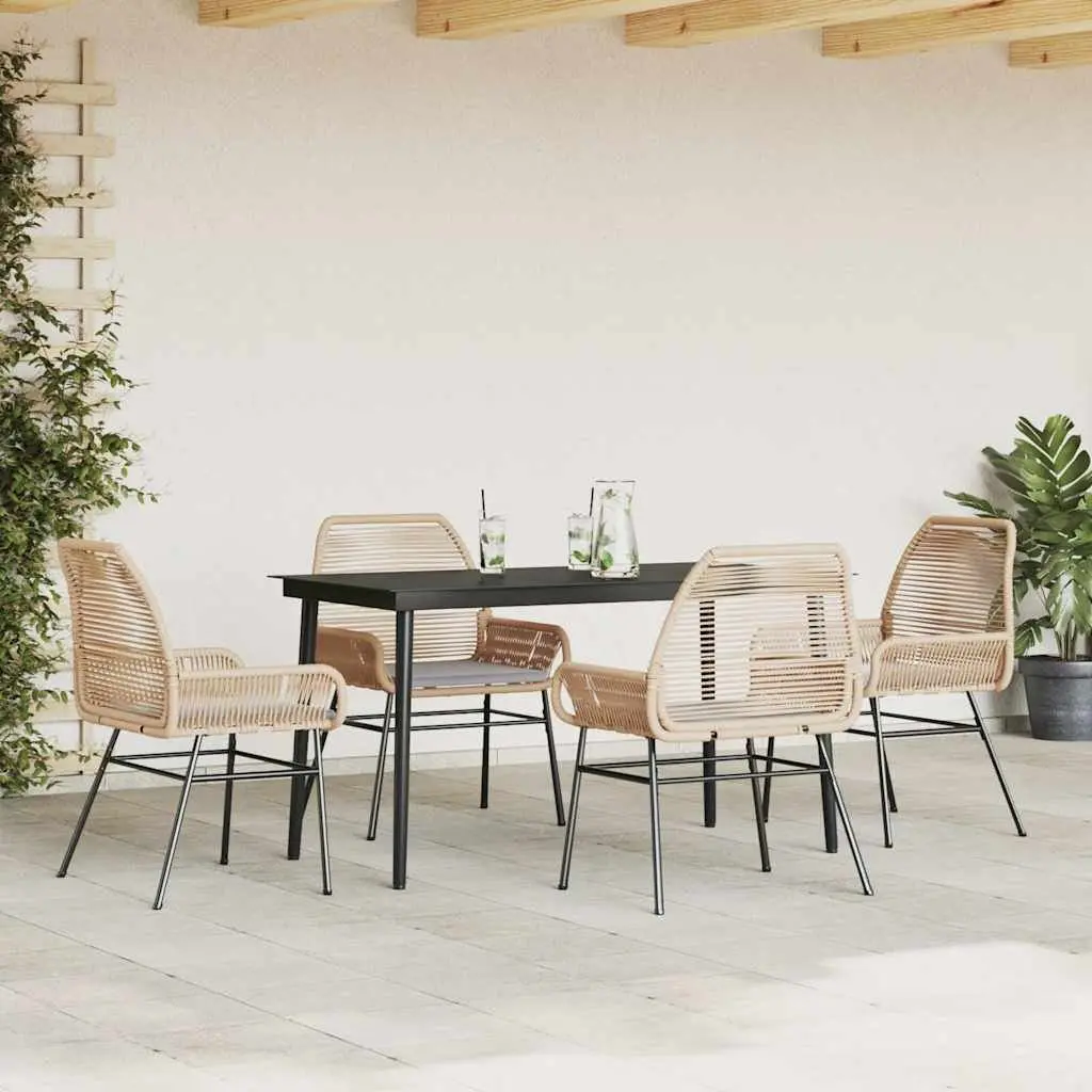 5 Piece Garden Dining Set Brown Poly Rattan Outdoor Furniture with Cushions
