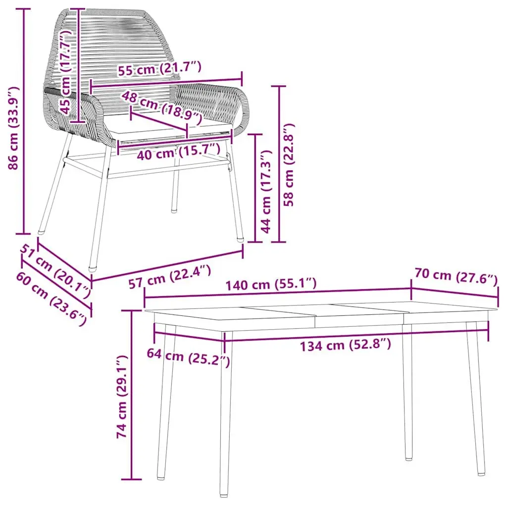 5 Piece Garden Dining Set Brown Poly Rattan Outdoor Furniture with Cushions