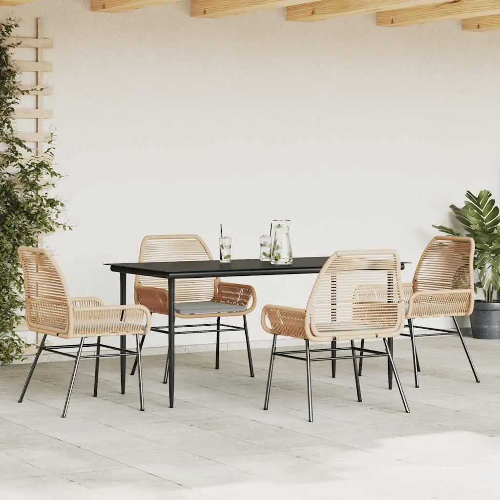 5 Piece Garden Dining Set Outdoor Furniture Brown Poly Rattan Glass Table Chairs