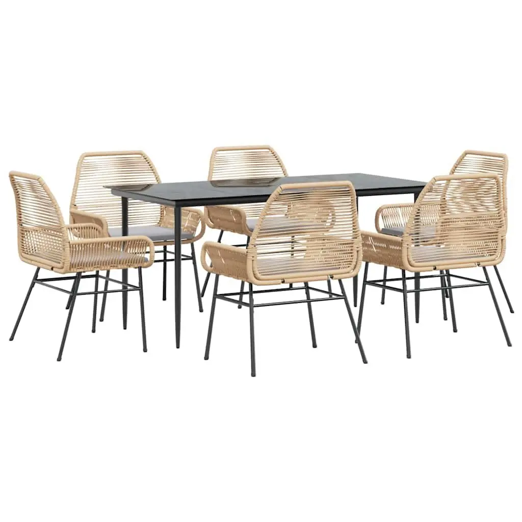 7 Piece Garden Dining Set for Outdoor Use Brown Cushioned Patio Furniture