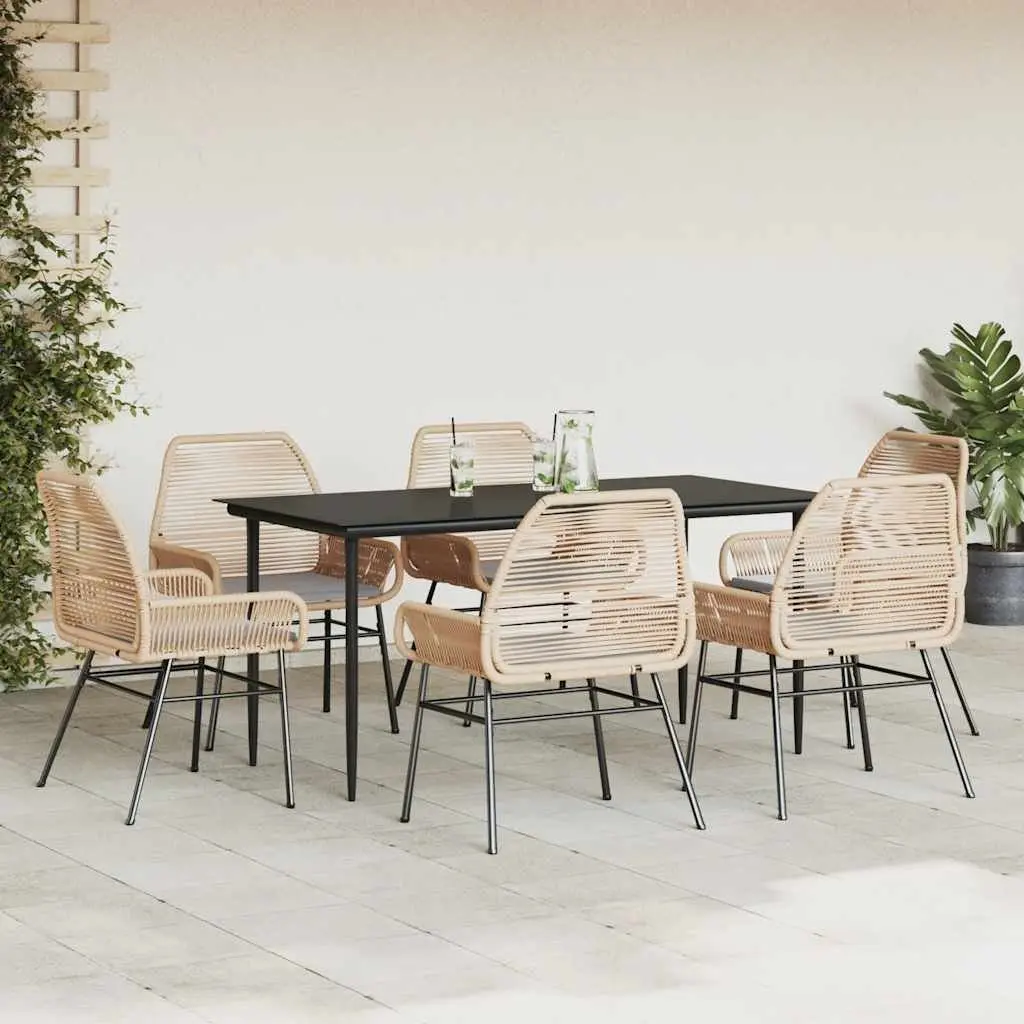 7 Piece Garden Dining Set for Outdoor Use Brown Cushioned Patio Furniture