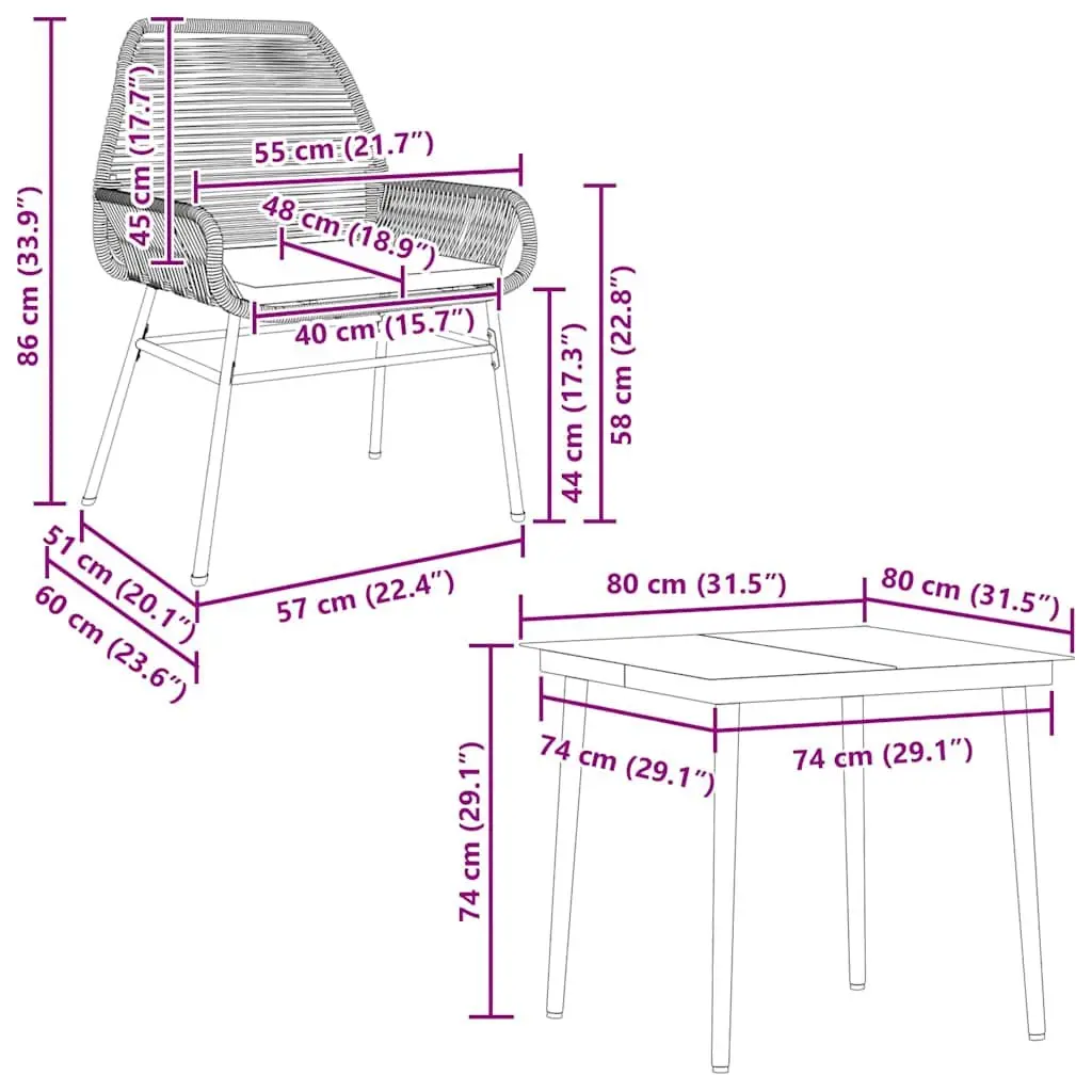 Outdoor Furniture Set 5 Piece Grey Poly Rattan Dining Table and Chairs