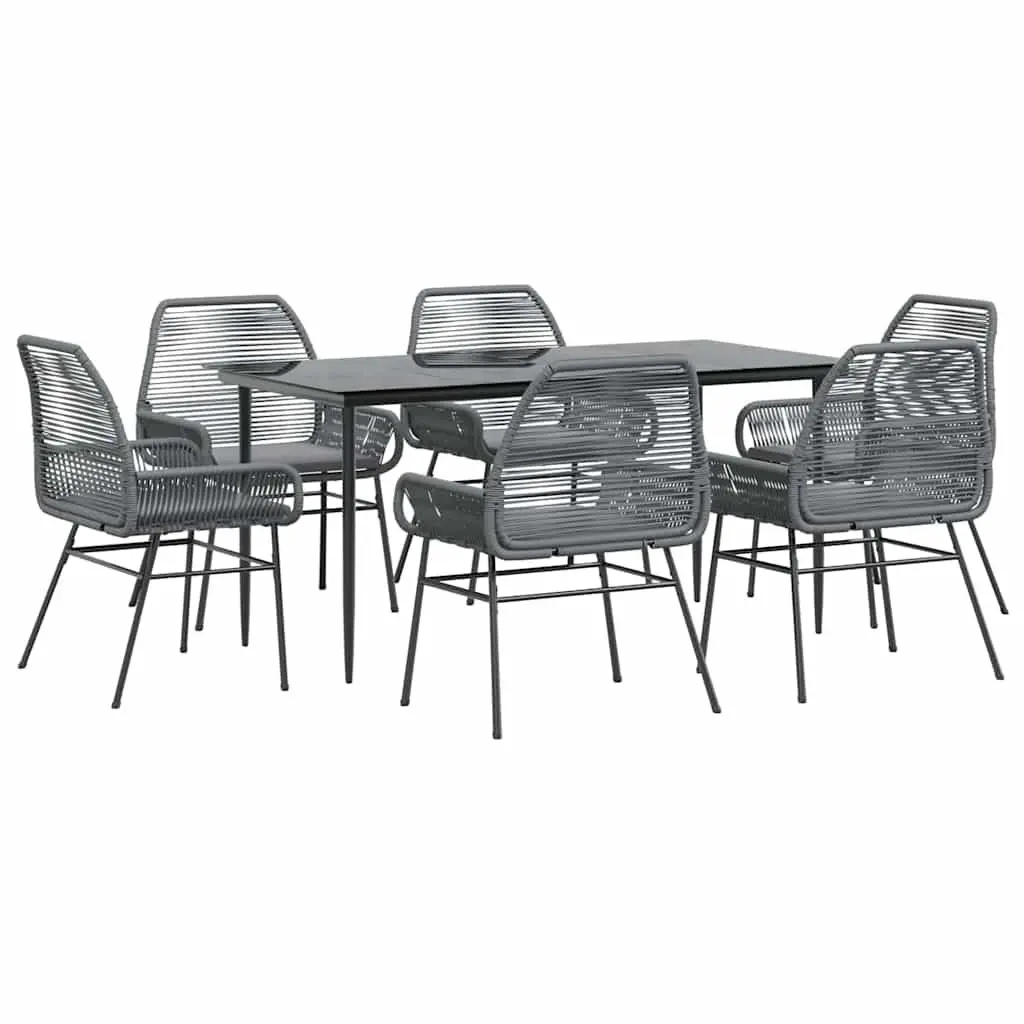7 Piece Grey Garden Dining Set Poly Rattan Outdoor Furniture Glass Table Chairs