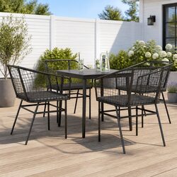 5 Piece Garden Dining Set: PE Rattan and Steel