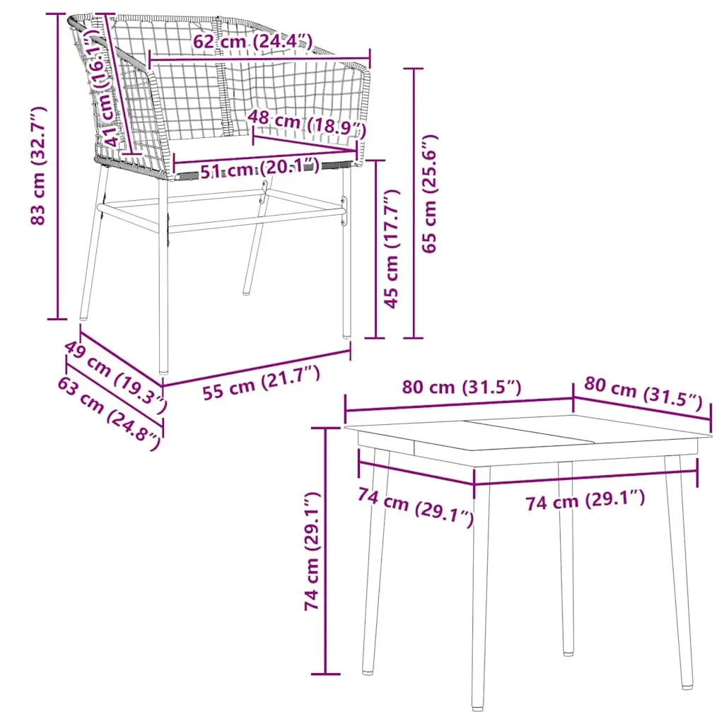 5 Piece Outdoor Dining Set Black Rattan Table and Chairs with Cushions for Garden and Patio