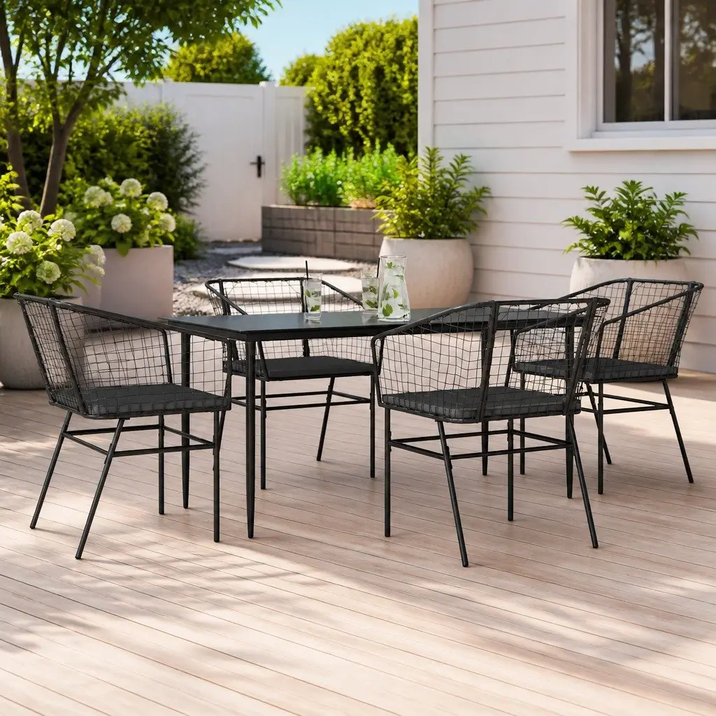5 Piece Black Rattan Dining Set