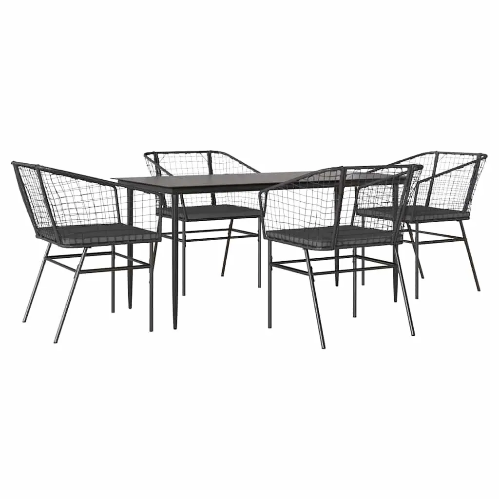 5 Piece Black Rattan Dining Set