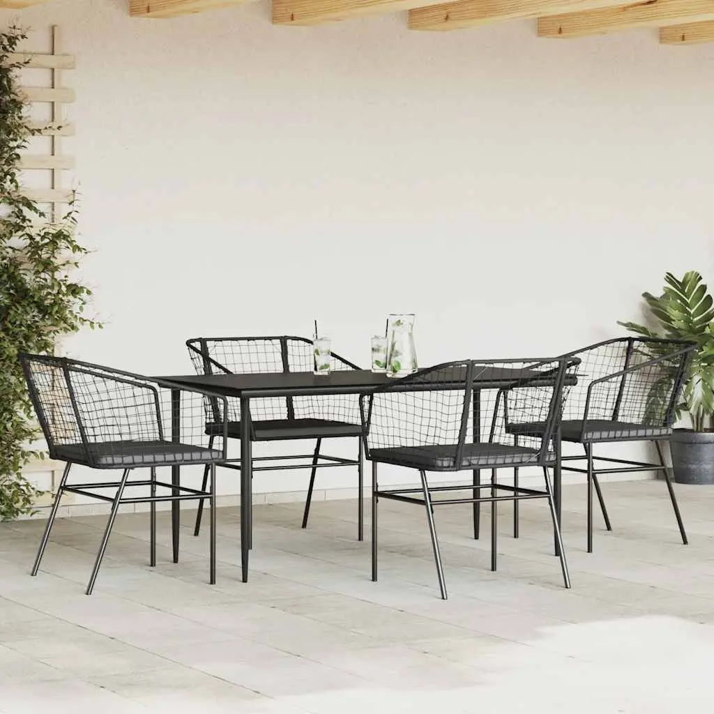 5 Piece Black Rattan Dining Set