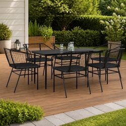 7 Piece Black Garden Dining Set with Dimensions and Specs