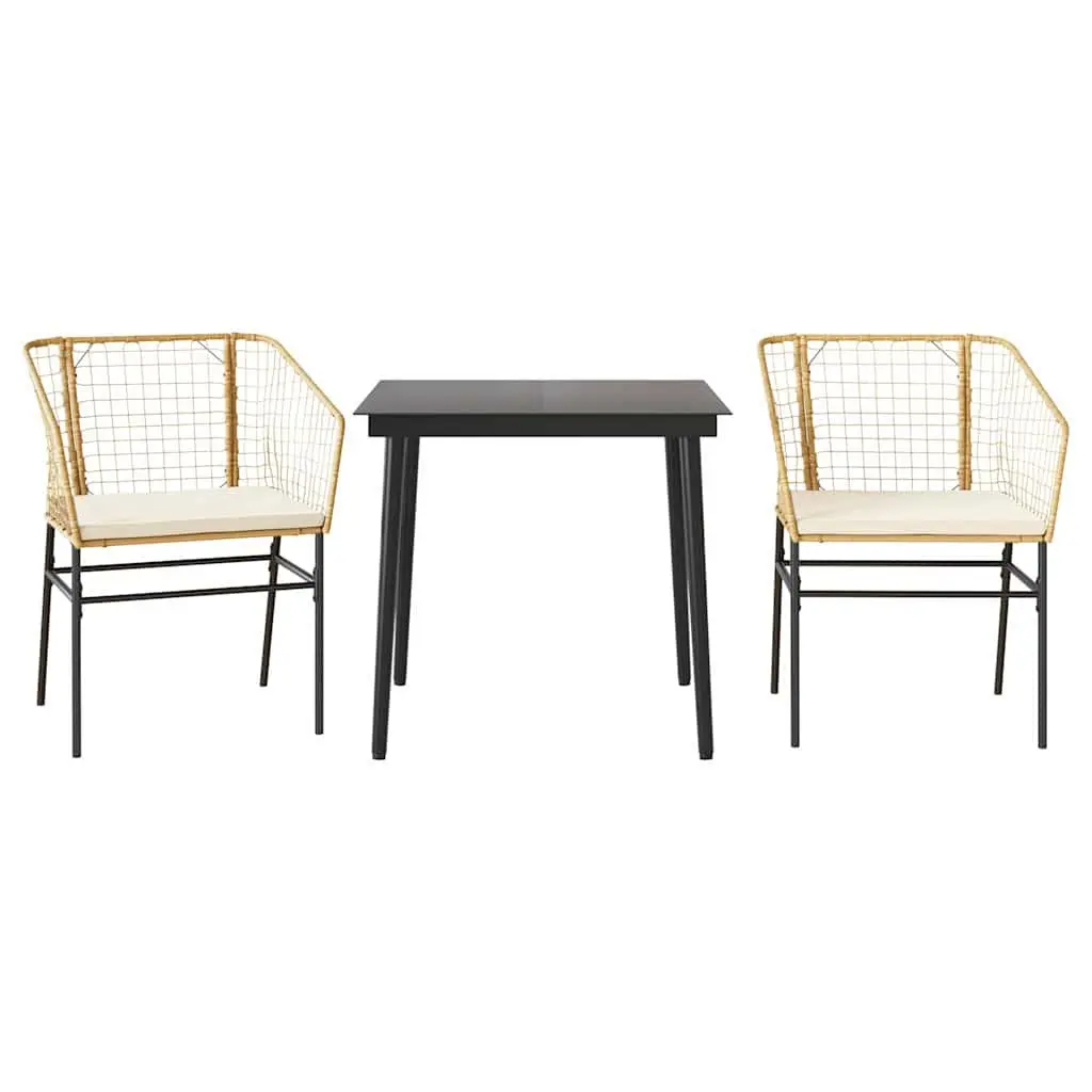 Garden Dining Set 3 Piece Outdoor Patio Furniture Brown Poly Rattan with Glass Table