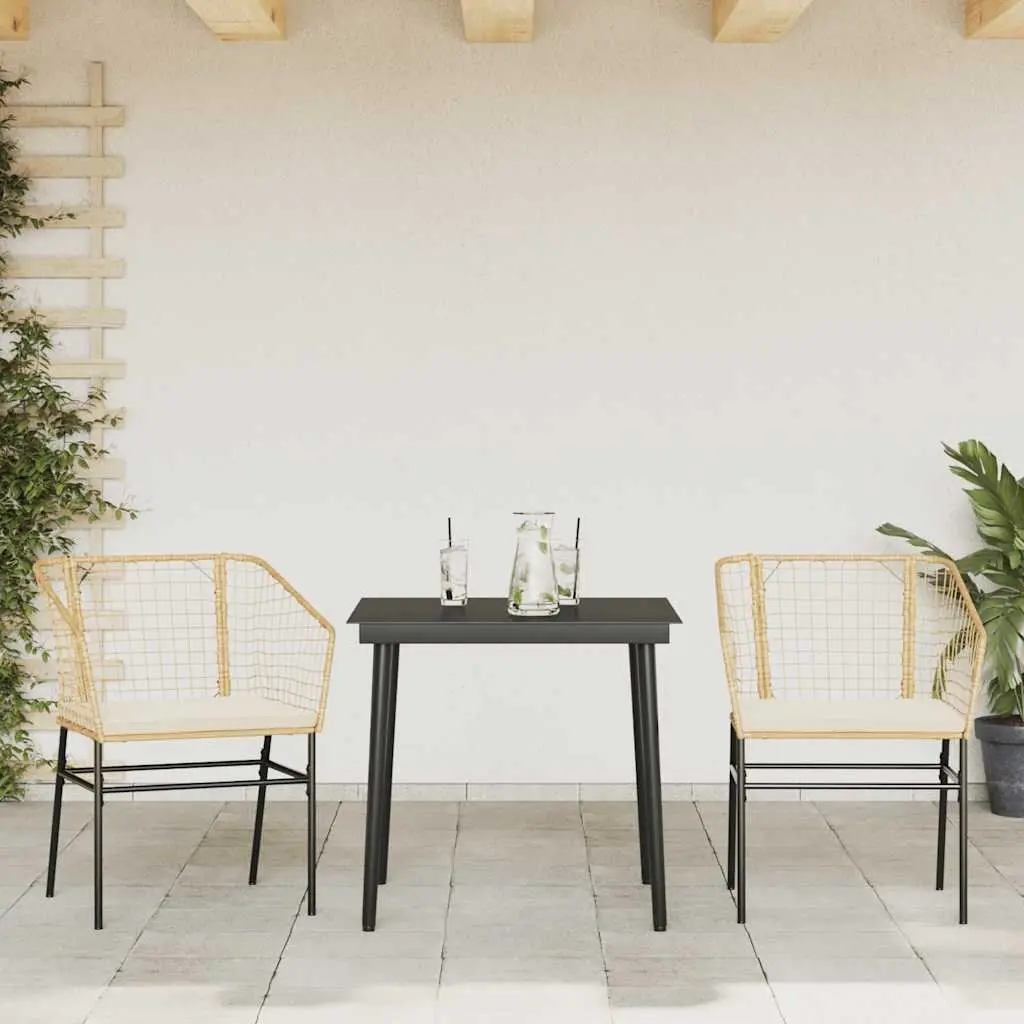 Garden Dining Set 3 Piece Outdoor Patio Furniture Brown Poly Rattan with Glass Table