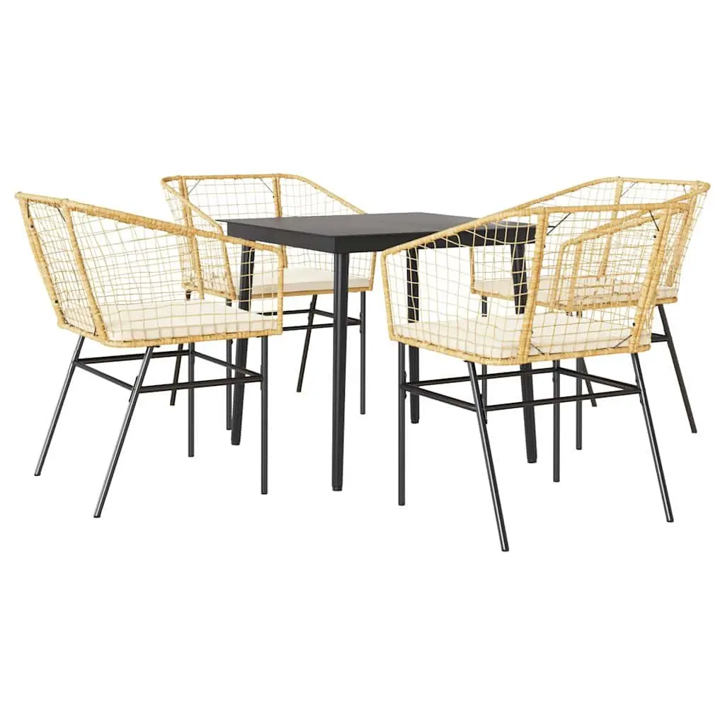 5 Piece Outdoor Garden Dining Set Brown Poly Rattan Glass Table Patio Furniture