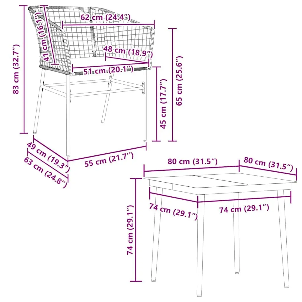 5 Piece Outdoor Garden Dining Set Brown Poly Rattan Glass Table Patio Furniture