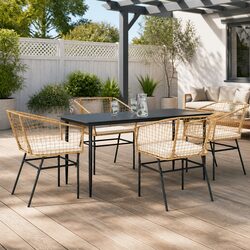 5 Piece Patio Dining Set with Tempered Glass Table