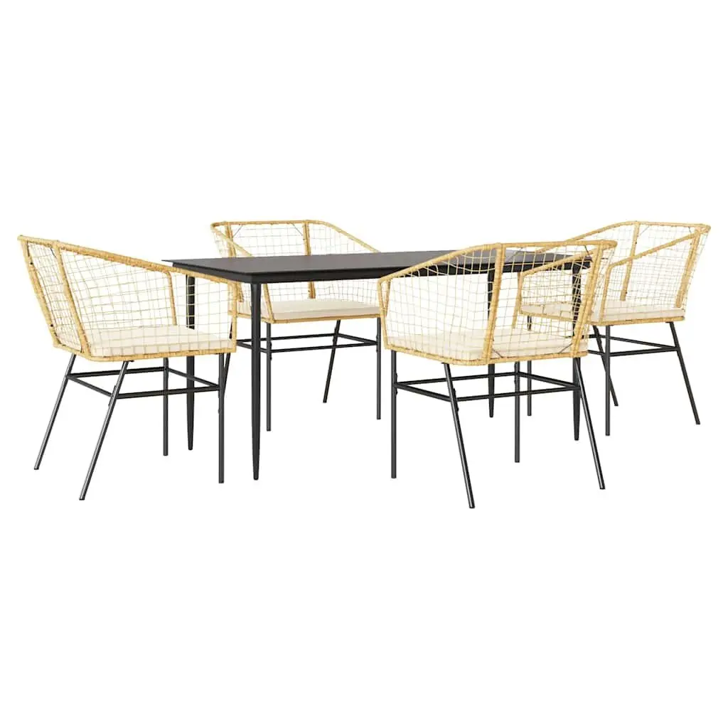 5 Piece Patio Dining Set with Tempered Glass Table