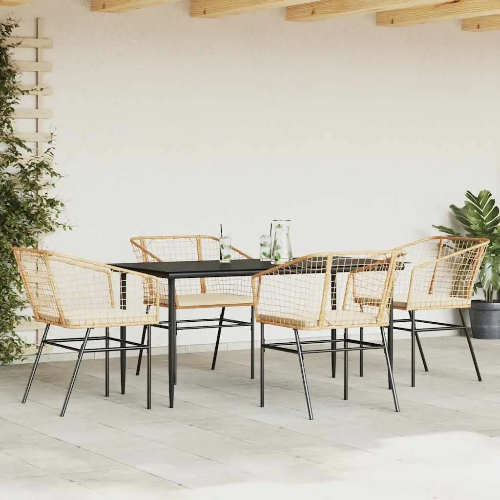 5 Piece Patio Dining Set with Tempered Glass Table