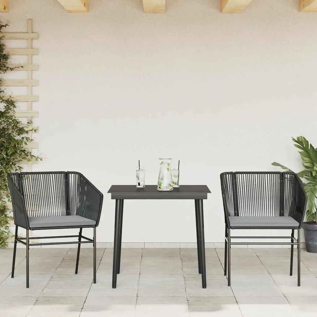 Garden Dining Set 3 Piece Outdoor Furniture Black Poly Rattan Glass Table Patio