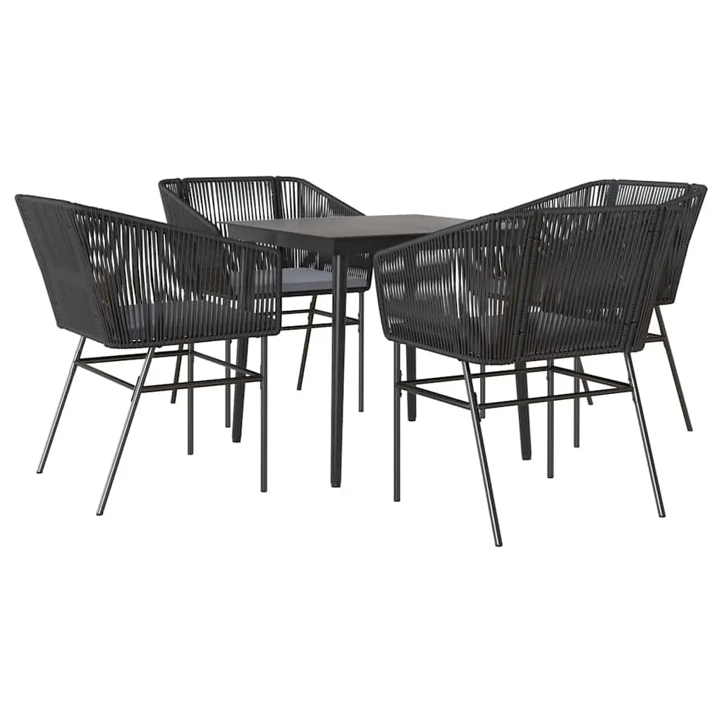 Garden Dining Set Outdoor Furniture 5 Piece Black Poly Rattan Glass Table Chairs