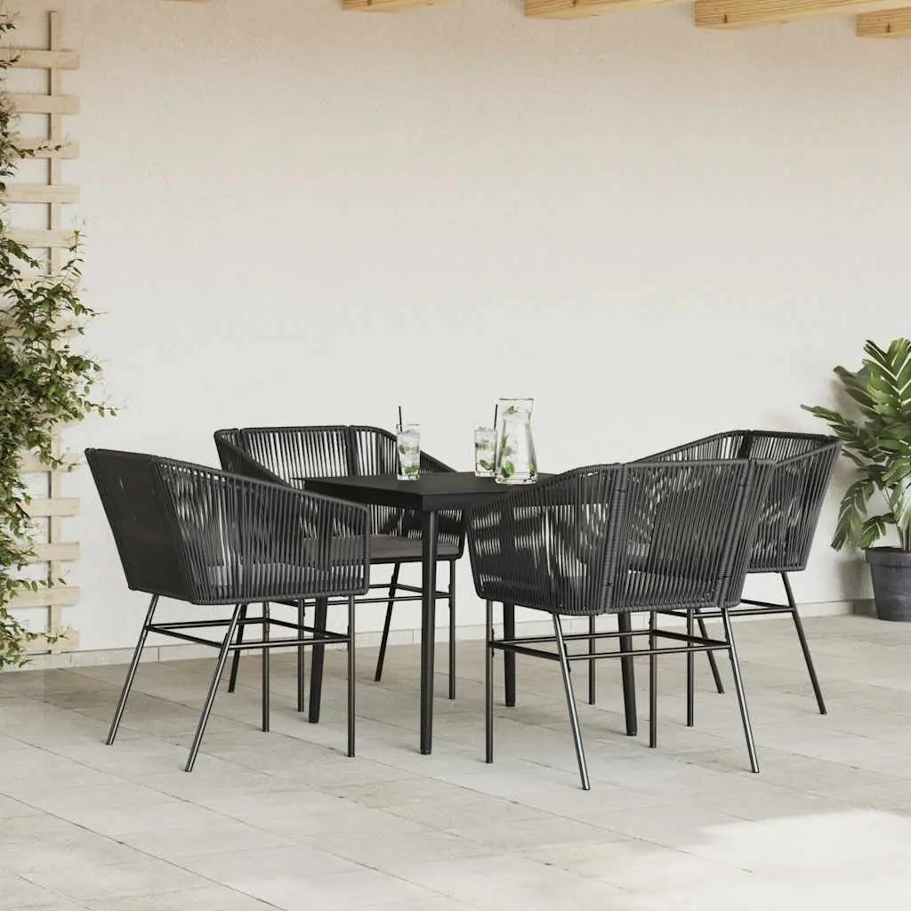 Garden Dining Set Outdoor Furniture 5 Piece Black Poly Rattan Glass Table Chairs